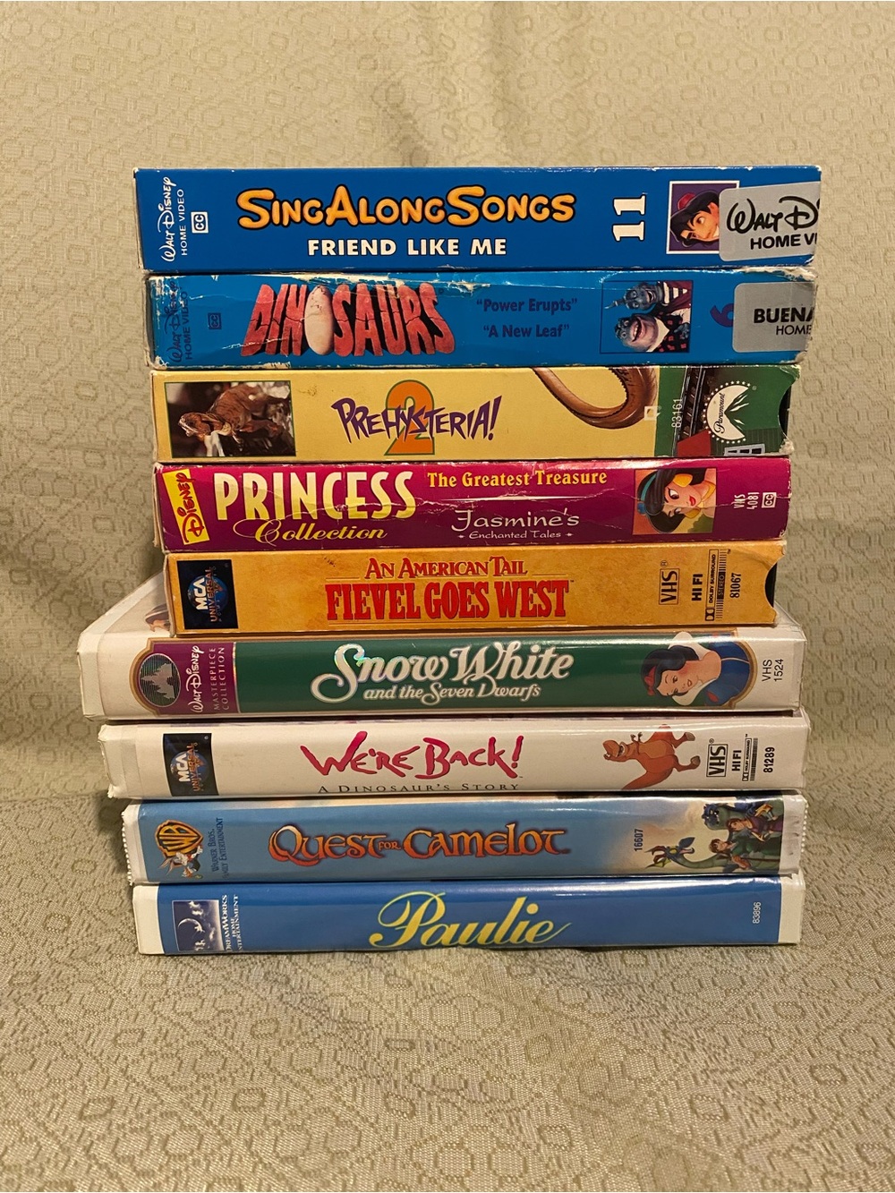 Lot of 9 Kids VHS Tape Movies 90s/00s Dinosaurs, Disney Princesses, Paulie